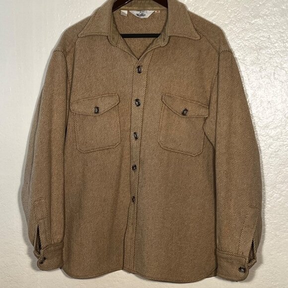 VGT 1980s Woolrich Beige Herringbone Wool Shacket XL Made In USA Outdoorsman - Picture 2 of 9